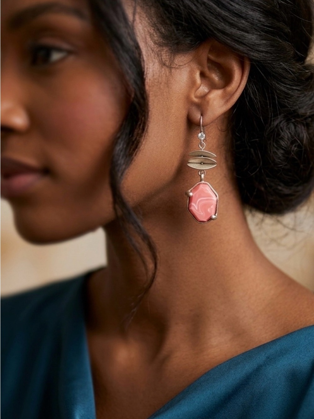 Kenneth Cole Coral Pink Drop Earrings with Gold-Tone Accents